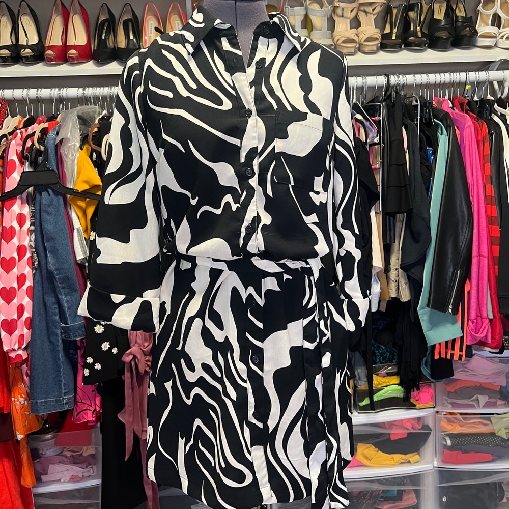 Zebra Print Black and Tan Dress